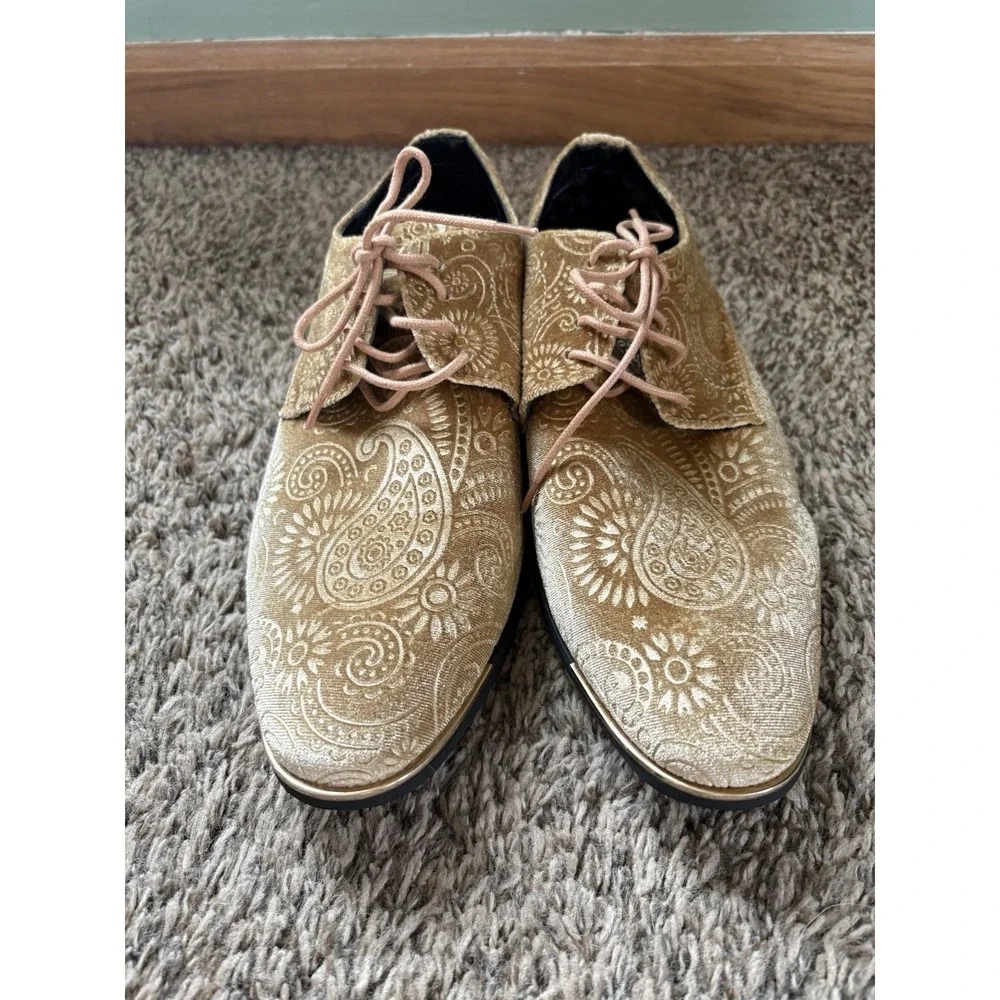 Amali Chadwick-035 Men's Gold Paisley Lace-Up Derby Dress Shoes US 9.5